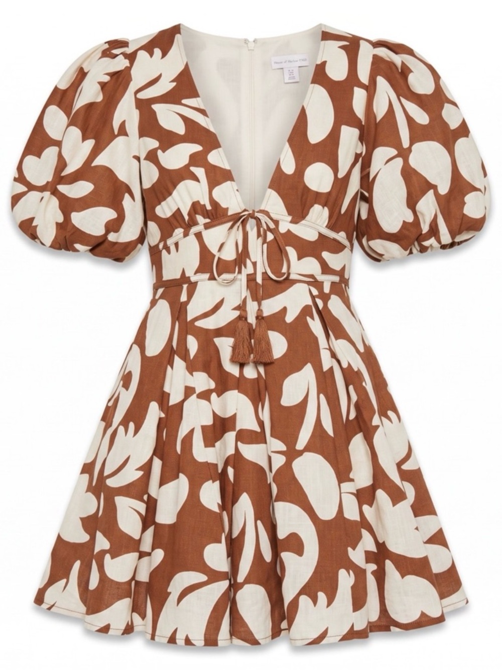 House of Harlow 1960 Brown & White Tie-Front Puff Sleeve Maxi